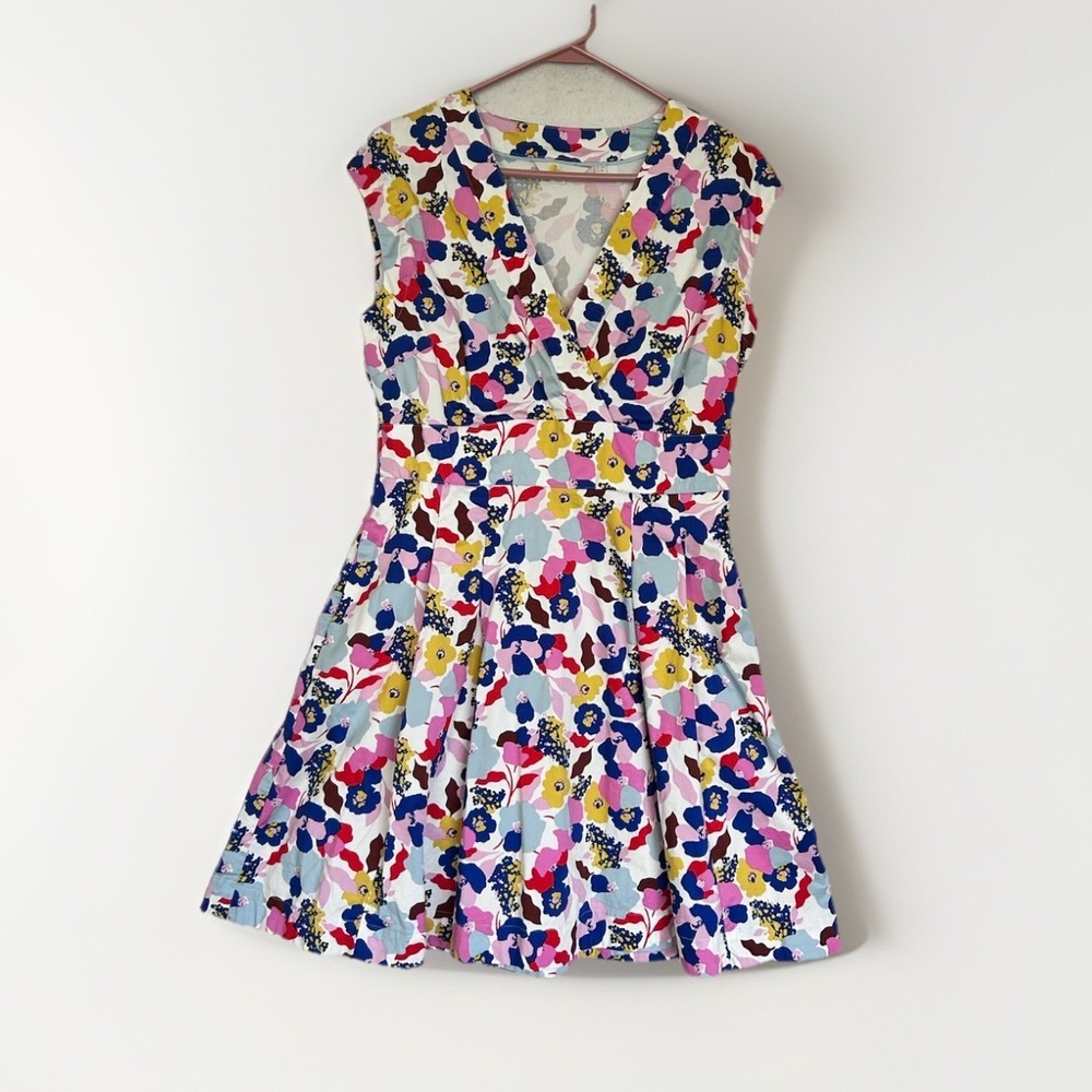 Boden Sleeveless Floral Fit & Flare V-neck Dress - Summer Wedding Retro US 8R